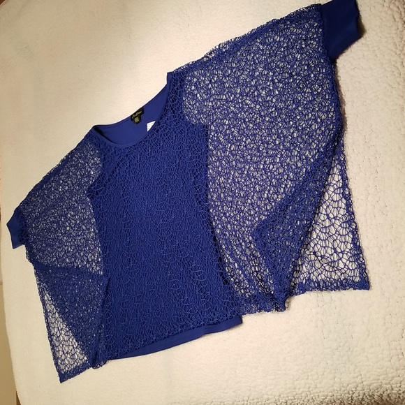 Cartise Dressy Lace Overlay Eveningwear Date Night Top / Size M / Blue - Picture 12 of 17